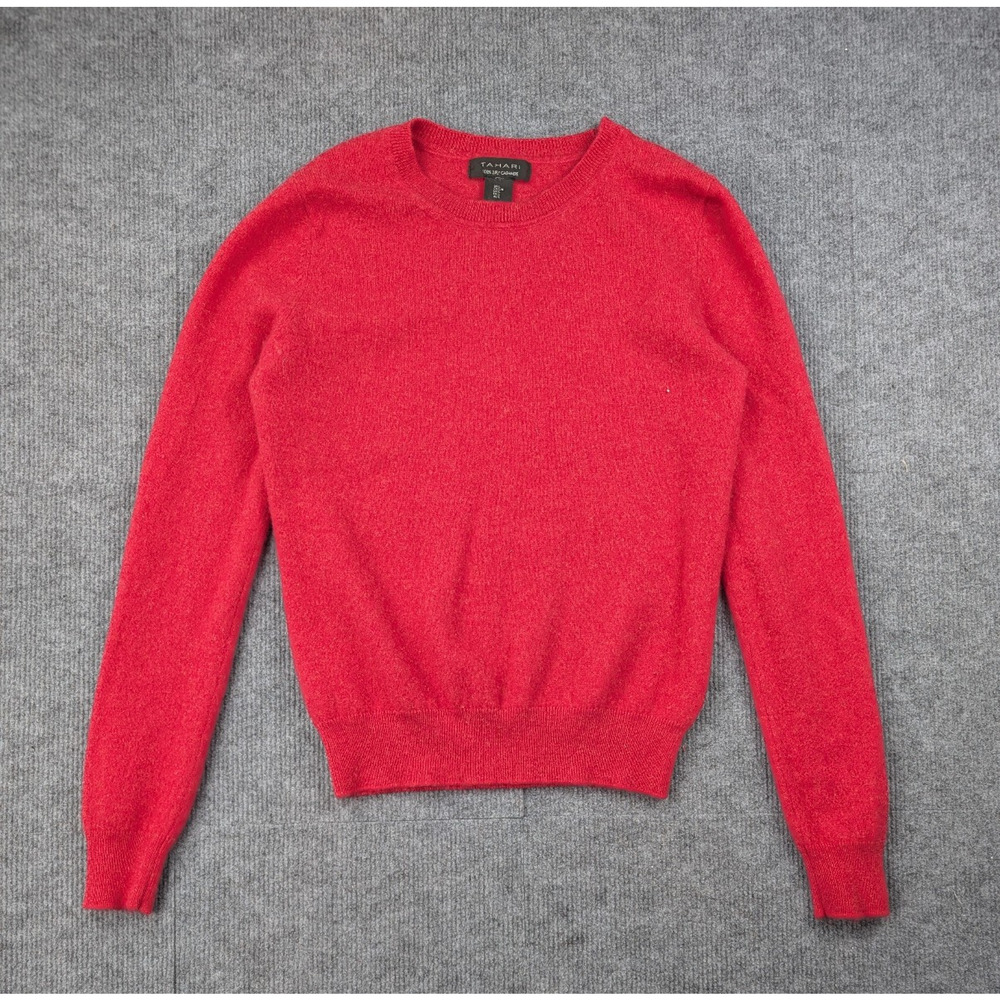 Tahari 2 Ply Cashmere Sweater Women Large Red Minimalist Timeless Capsule Staple